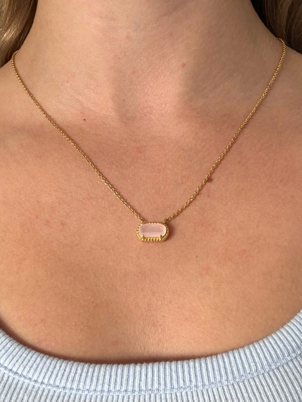 Evry Jewels Pink Oval Pendant Gold Chain Necklace